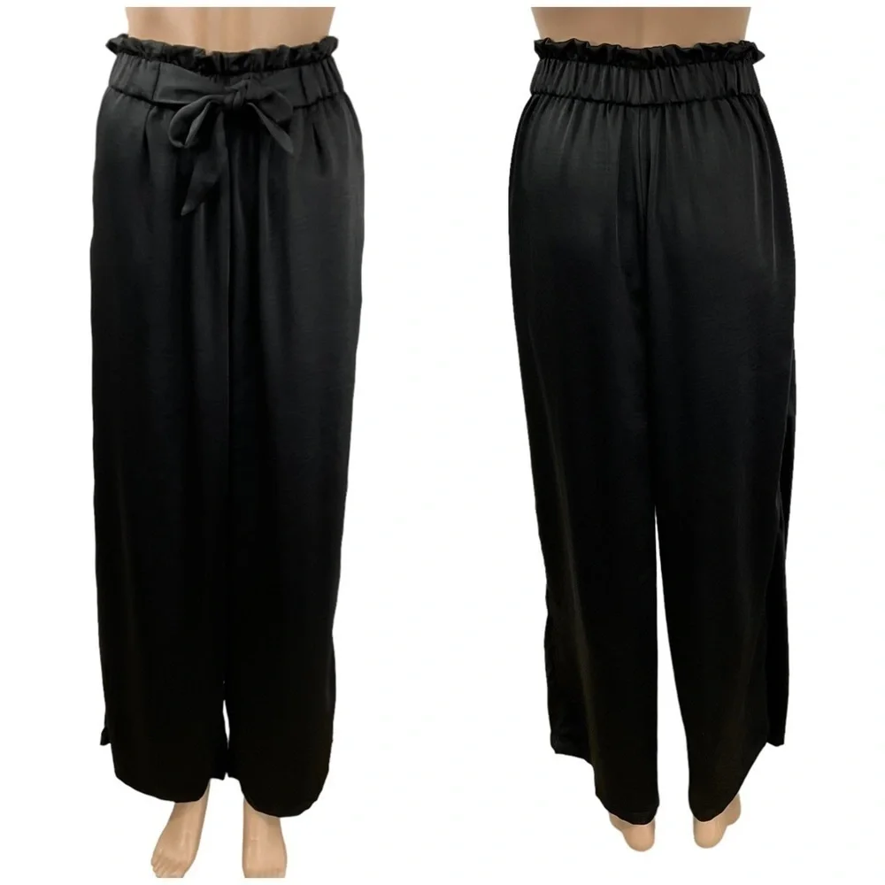 SAVVI Penny Satin Pants black wide leg size small - Picture 1 of 10